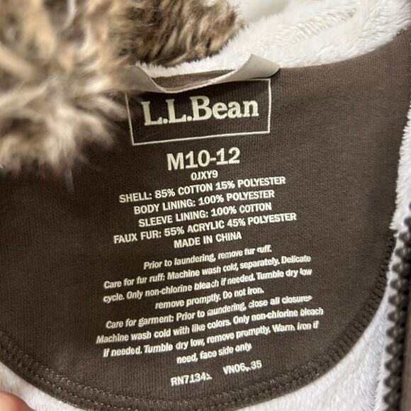 L.L. Bean Girls Sz Medium 10-12 Brown Lined Faur Fur Full Zip Sweatshirt Jacket - Picture 3 of 5